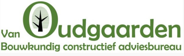 Logo for Van Oudgarden Bouwkundig Constructief Adviesbureau, featuring a stylized tree inside a green circular emblem and green wordmark.