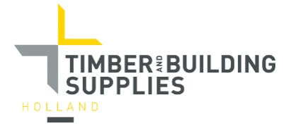 Logo for Timber and Building Supplies Holland featuring a gray and yellow geometric cross beside the company name.