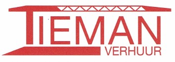 Tieman Verhuur logo in red with stylized text and angular geometric shapes.