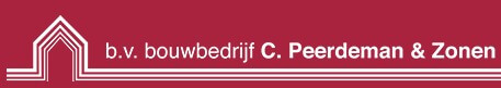 Logo for b.v. bouwbedrijf C. Peerdeman & Zonen on a maroon background with white arch lines